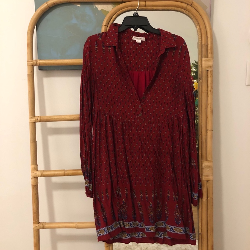 LOVE RICHE Floral Long Sleeve Red Collar Dress